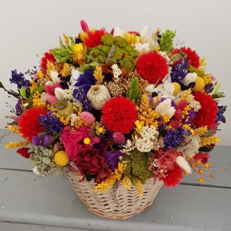 Maceta roja con flores